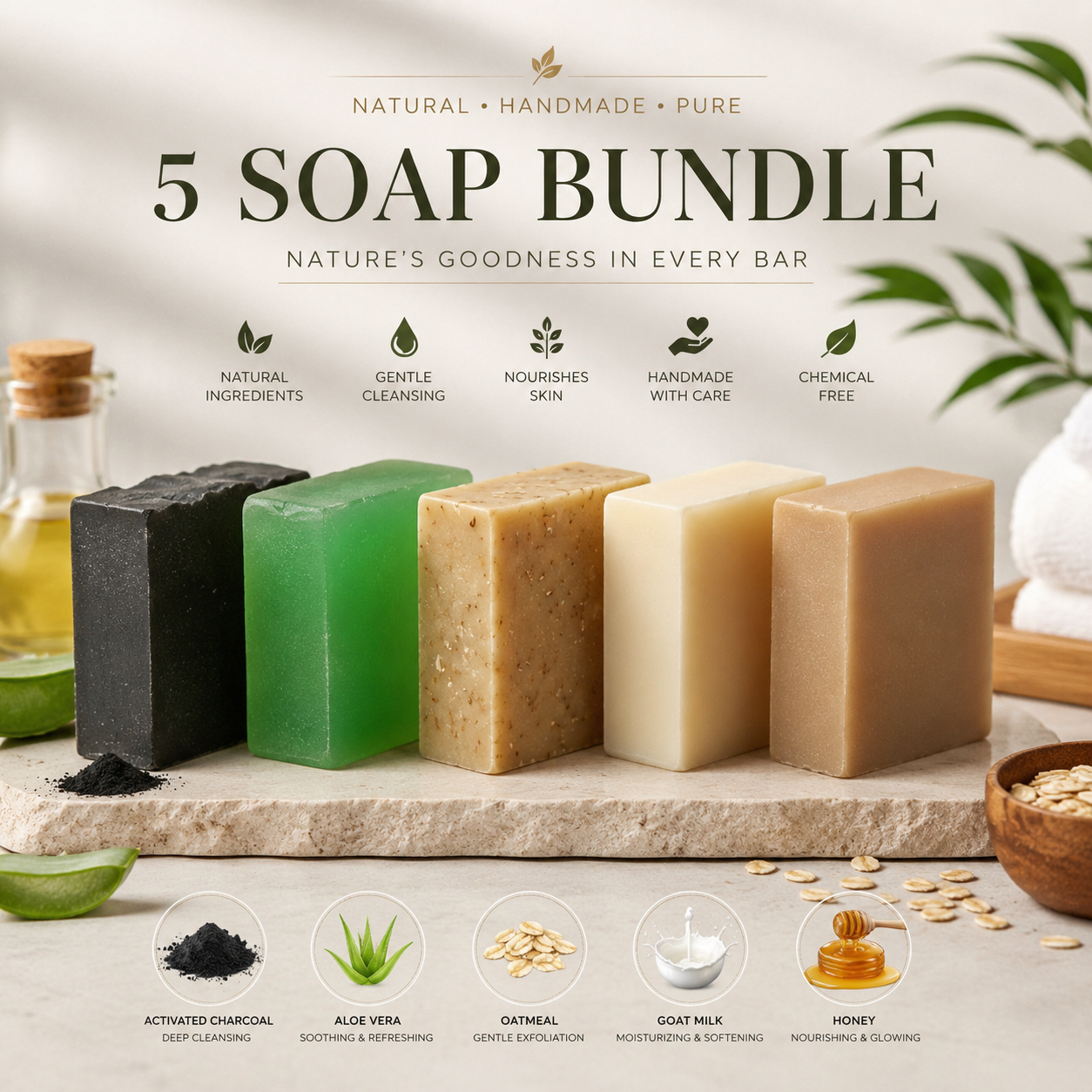 Bundle of 5 Organic Soaps